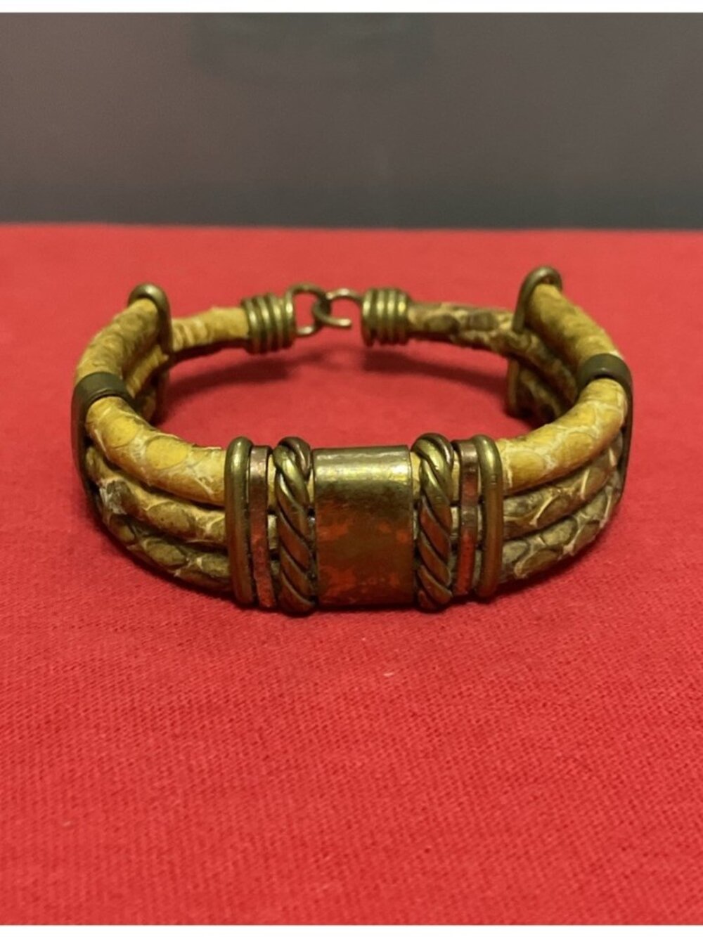 Vintage Snakeskin Copper Bronze Textured Handcrafted Bangle Bracelet Boho Hippie